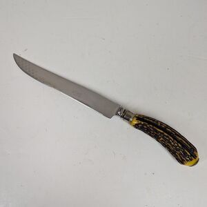 Vintage Sheffield Carving Knife – 13" Faux Antler Handle – Made in England